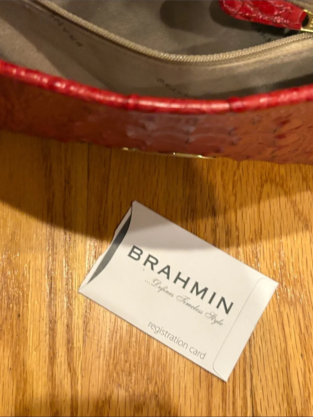 Brahmin Red Croc-Embossed Wristlet Clutch with Gold Plate